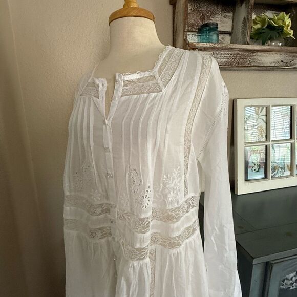 NWT Free People Womens Button Front Long Sleeve Keepsake Maxi Top Ivory Medium - Picture 8 of 13